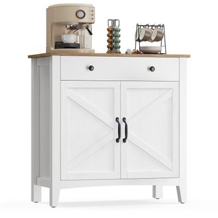 Armoire De Cuisine, Buffet Avec Tiroirs Et Portes, Étagère Réglable 40 X 80 X 80 Cm Blanc Et Marron