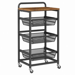 Chariot De Rangement à 4 Niveaux, Avec Poignée, 31,7 X 40 X 76 Cm, Marron Rustique Et Noir D'encre