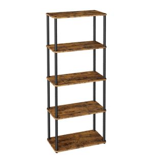 Bibliothèque, 5 Niveaux, 23,8 X 60 X 139 Cm, Marron Rustique Et Noir D’encre