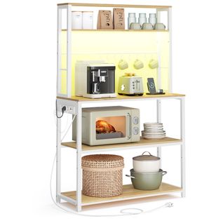 Étagère De Cuisine, Support Pour Micro-ondes Avec Étagères Réglables,40x80x168,4 Cm,doré Et Blanc