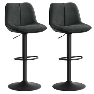 Lot De 2 Tabourets De Bar, Pivotants, Réglables En Hauteur, Dossier Ergonomique, Gris Anthracite