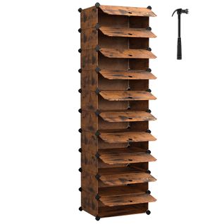 Étagère à Chaussures 10 Niveaux, Système D'étagères, Organiseur De Chaussures,avec Porte,marron