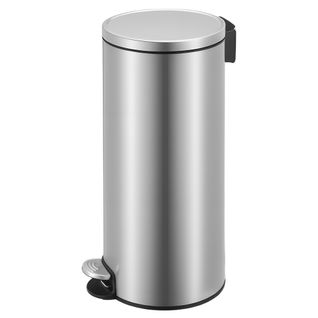 Poubelle à Pédale, Rond, Seau Intérieur Amovible, Fermeture En Douceur, 30 L, Argent