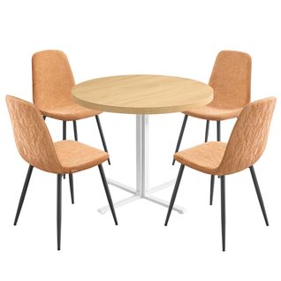 1 Table Ronde Avec 4 Chaises De Salle à Manger, Ensemble De Salle à Manger, Doré Et Marron