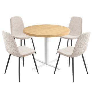 1 Table Ronde Avec 4 Chaises De Salle à Manger, Ensemble De Salle à Manger,doré Et Blanc