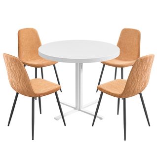 1 Table Ronde Avec 4 Chaises De Salle à Manger, Ensemble De Salle à Manger,blanc Et Marron