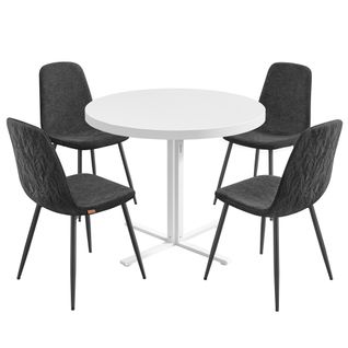1 Table Ronde Avec 4 Chaises De Salle à Manger, Ensemble De Salle à Manger,blanc Et Gris
