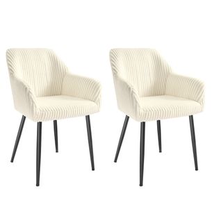 Lot De 2 Chaise De Salle à Manger, Velours Côtelé, Accoudoirs, Charge 120 Kg, Blanc Et Noir