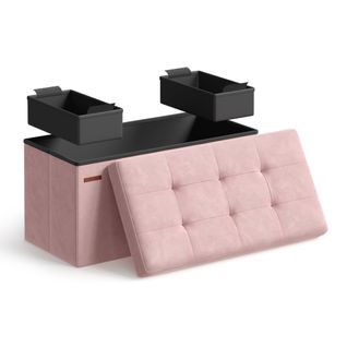 Banc De Rangement Avec Couvercle, 2 Boîtes, 38 X 76 X 38 Cm, Capacité De Charge 300 Kg, Rose Bonbon