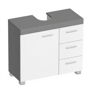 Meuble Sous Lavabo, 3 Grands Tiroirs, Placard Sous Vasque, 2 Compartiments Derrière La Porte, Gris