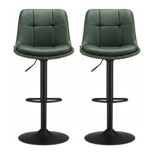 Tabourets De Bar, Ensemble De 2, Pivotants, Hauteur Réglable, Avec Dossier Et Repose-pieds, Vert