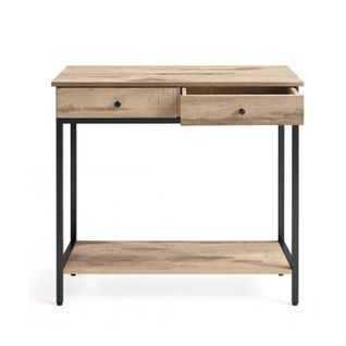 Console D’entrée Industrielle, Avec 2 Tiroirs, Table Basse En Acier, Camel Et Noir