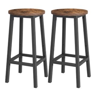 Ensemble De 2 Tabourets De Bar, Avec Repose-pieds, Hauteur 65 Cm, Marron Et Noir