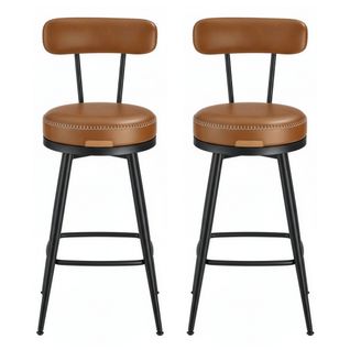 Lot De 2 Chaises De Bar, Tabourets Rembourrés En Pu, Style Mi-siècle, 65 Cm, Marron