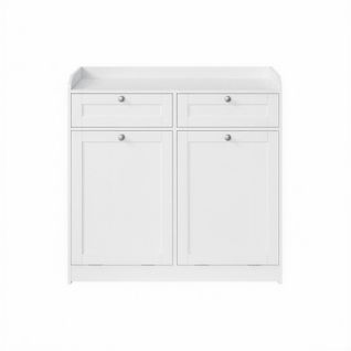 Armoire De Rangement Avec Panier à Linge, Meuble De Salle De Bain, 2 Tiroirs, Sac Amovible, Blanc