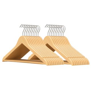 Cintres En Bois, Lot De 20, Cintres En Bois Massif, Avec Encoches, Antidérapants, Naturelle