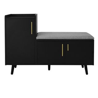 Meuble à Chaussures Avec Assise Confort-trois Portes De Rangement-pour Couloir Et Entrée-noir