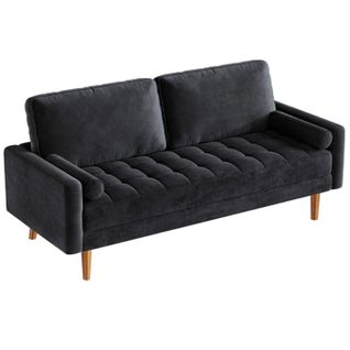 Canapé 2 Places 148x78x85 Cm En Velours Avec 2 Coussins - Noir