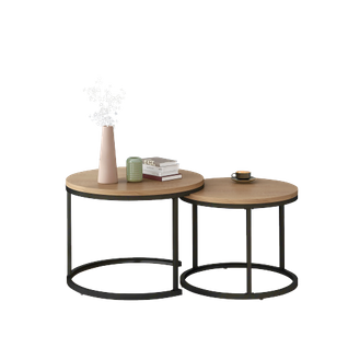 Ensemble De 2 Tables Ronde Gigogne - Chêne