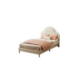 Lit Capitonné 90 X 200cm-bandes LED Multicolores-lit Enfant-lit Simple-velours-beige