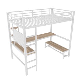 Lit Mezzanine 90x200cm Avec Bureau, USB/type-c, LED, Blanc