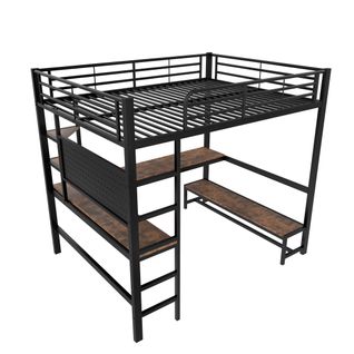 Haut Lit 140x200cm Avec Bureau, USB/type-c, LED, Noir