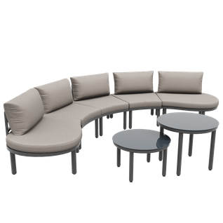 Salon De Jardin 5 Places - 2 Tables Verre Trempé, Acier Galvanisé, Coussins, Pieds Réglables - Gris