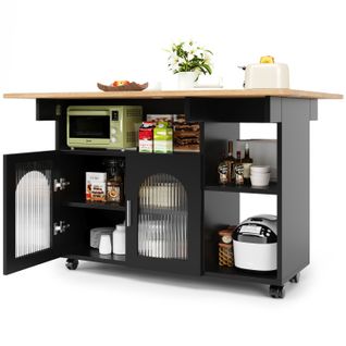 Îlot De Cuisine - Noir - Mdf Et Métal - 120x70x79,5 Cm - Design Élégant