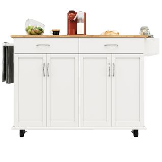 Îlot De Cuisine - Blanc - Compact - Rangement Multifonctionnel - Plateau Inclinable