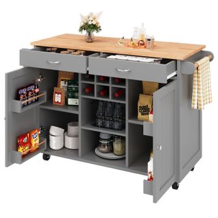 Îlot De Cuisine Moderne - Gris - Mdf Et Métal - 102x45x92 Cm