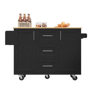 Îlot De Cuisine - Noir - Roues Amovibles - Plateau Réglable - Rangement Polyvalent