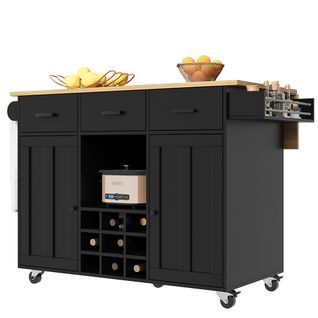 Chariot De Cuisine - Noir - Plateau Extensible - Étagères Réglables - Roulettes Verrouillables