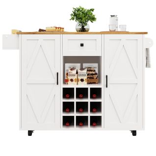 Îlot De Cuisine Moderne - Blanc - Plateau Réglable - Rangement Polyvalent