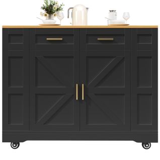 Îlot De Cuisine Moderne - Noir - Multifonctionnel - Rangement Intégré