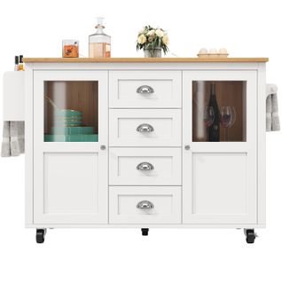 Îlot De Cuisine - Extensible - Blanc/noir - 4 Tiroirs - 2 Portes