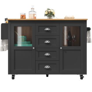 Îlot De Cuisine - Extensible - Roues - Blanc/noir - 4 Tiroirs, 2 Portes