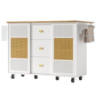 Îlot De Cuisine - Blanc - Extensible - Roues - 146,85x70x90 Cm