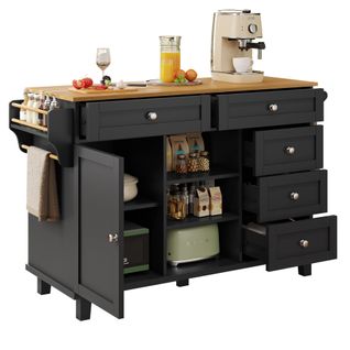 Chariot De Cuisine - 134x46x92 Cm - Mobile Et Fixe - Mdf Noir