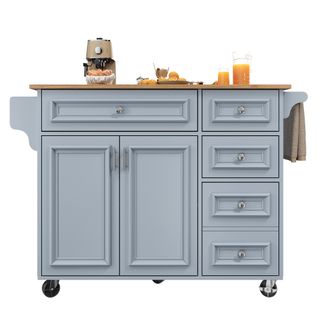 Îlot De Cuisine - Bleu - Multifonction - Pliable - 110x75x92 Cm