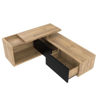 Meuble TV LED 133,5×40×45cm 2 Tiroirs Rangement Table Réglable Style Industriel Bois