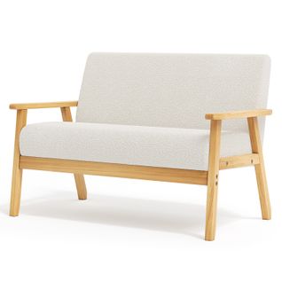 Canapé 2 Places Scandinave En Velours Teddy,banquette Fauteuil,107x60x76cm,blanc