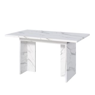 Table à Manger Extensible 140-180x80cm 6-8 Personnes Plateau Extensible Placage Marbre Blanc