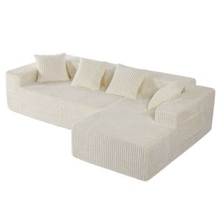 Canapé Modulaire Compressé 3 Places Velours Côtelé,chaise Longue Droite,beige