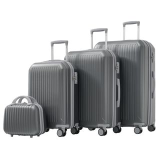 Set De Valises 4 Pièces Plastique Abs Robuste Poignée Télescopique Voyages D'affaires Gris
