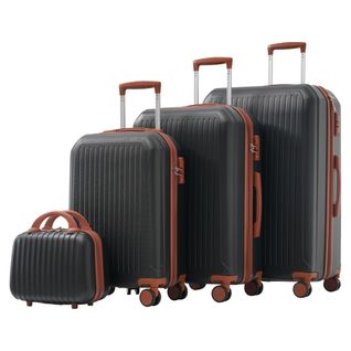 Set De Valises 4 Pièces Plastique Abs Robuste Poignée Télescopique Voyages D'affaires Noir