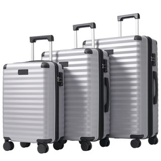 Set De Valises 3 Pièces Plastique Abs Robuste Poignée Télescopique Voyages D'affaires Gris