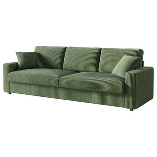 Grand Canapé 3 Places En Velours Côtelé Avec 2 Oreillers - Vert - 256 X 89 X 88cm