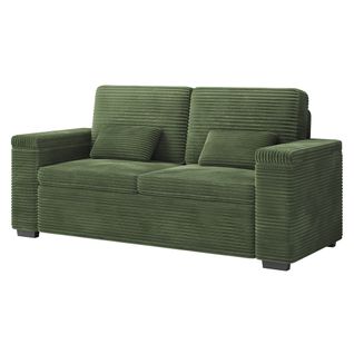 Canapé 2 Places En Velours Côtelé 180 Cm Avec Accoudoirs De Rangement -  Vert Saphir