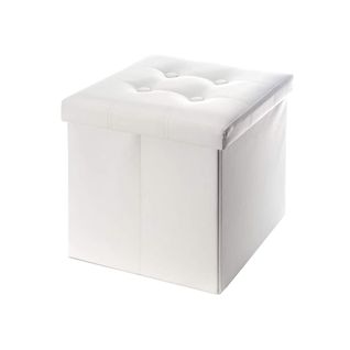 Pouf Coffre De Rangement Carre Synthétique Blanc 30x30x30