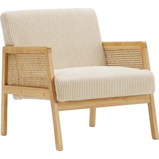 Fauteuil En Cannage Et Velours Côtelé Beige - Mani